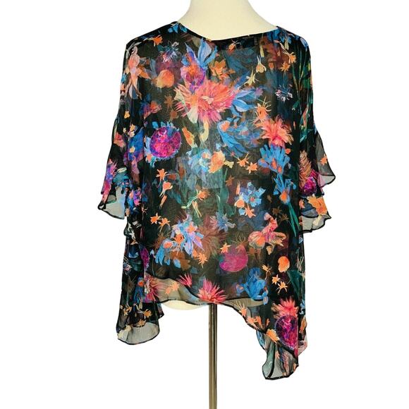 IRO Black Floral Ruffled asymmetrical Tunic Blouse Top size 40 - 8 - Picture 8 of 11